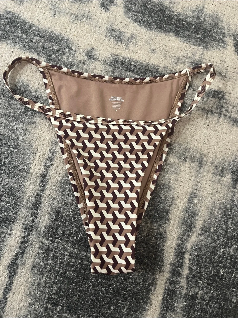 Monday swimwear Husk Geo High-Cut Geometric Bikini Bottom - Brown/Cream